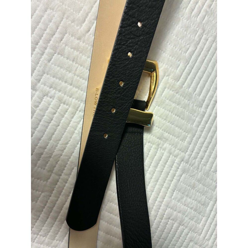 Ladies Black Leather Belt-Gold Bucket Small New